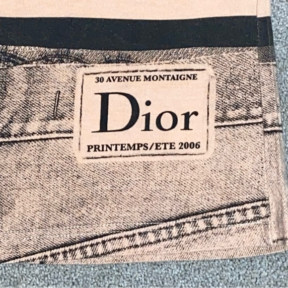 S VTG Y2k AUTH Christian Dior 2006 Trompe L'oeil Denim Lace Tee Shirt Logo Top - Picture 8 of 15